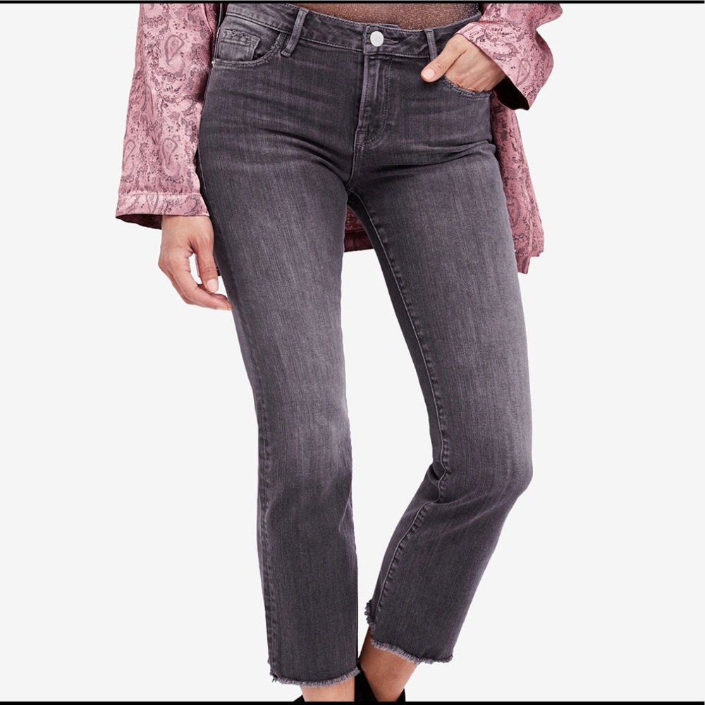 Free people raw hem straight crop jeans